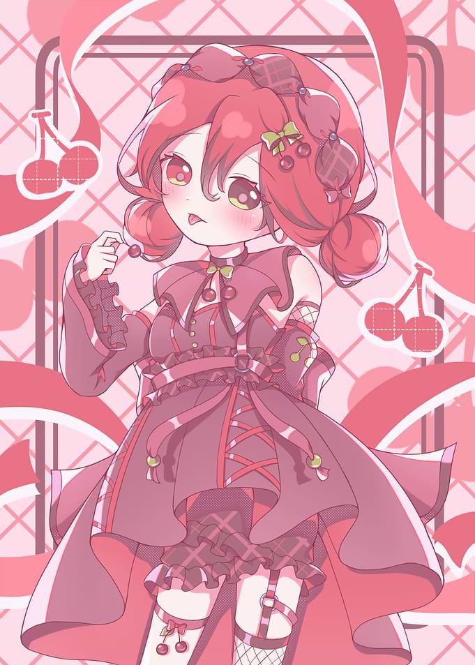 Cherry-themed Anime Girl Illustration