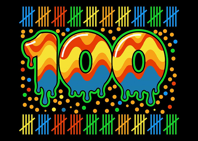 Colorful Number 100 Rainbow