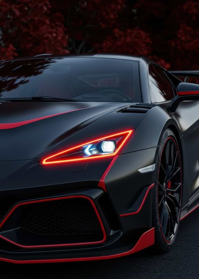 Sleek Black Sports Car with Red Trim