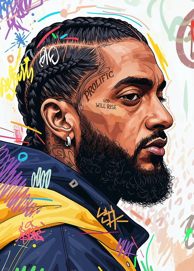 Nipsey Hussle Portrait with Graffiti