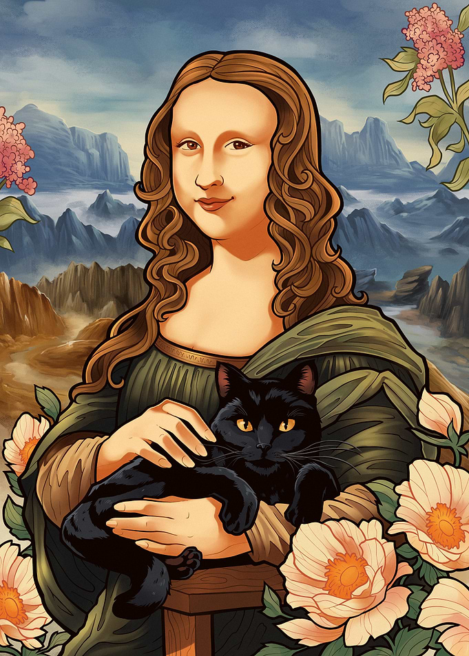 Mona Lisa with Black Cat