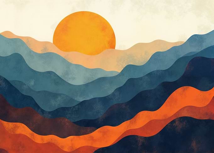 Abstract Mountain Landscape with Rising Sun