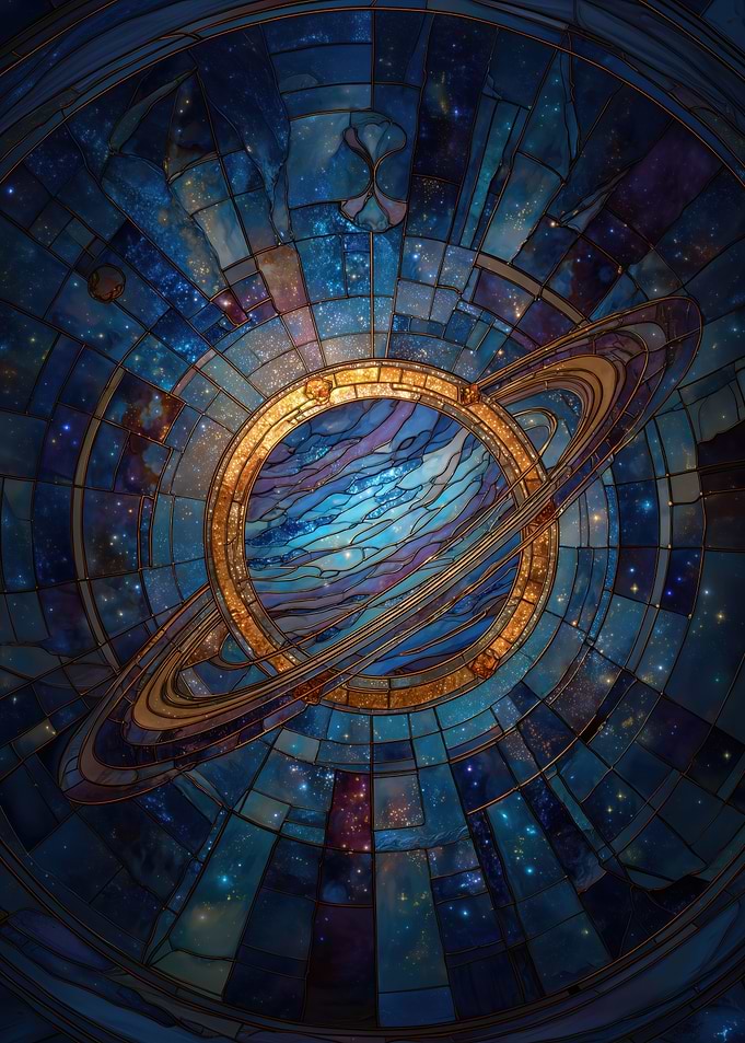 Stained Glass Saturn Planet Art