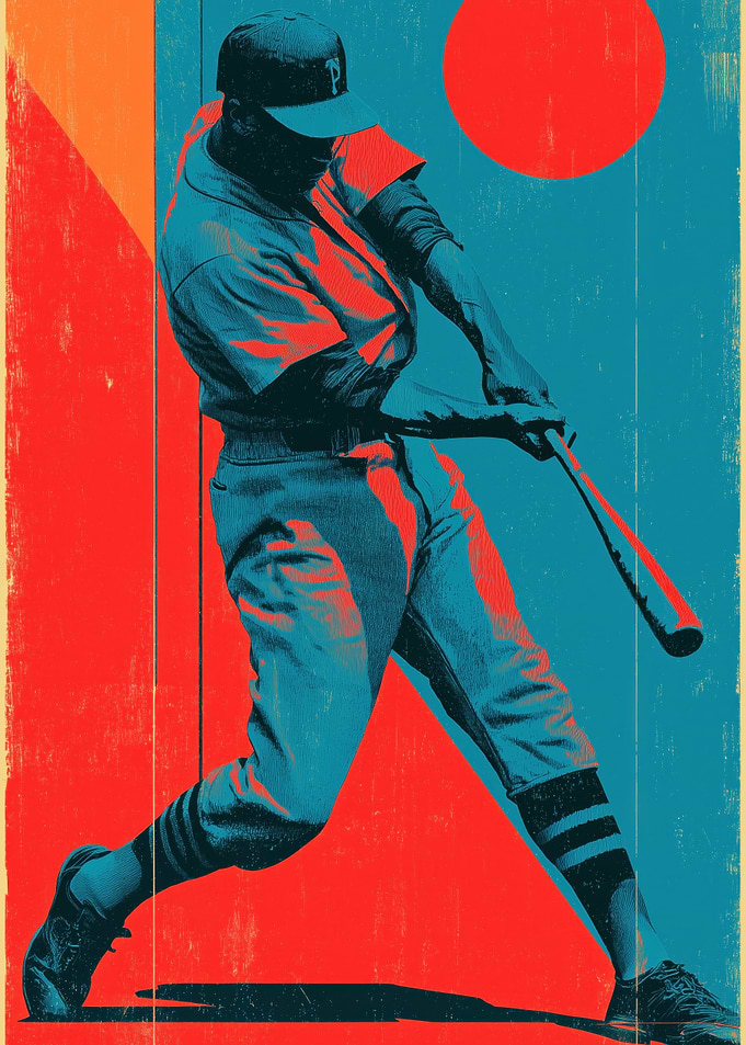 Baseball Player Hitting Ball Art