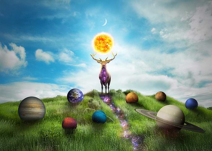 Cosmic Deer Holding the Sun