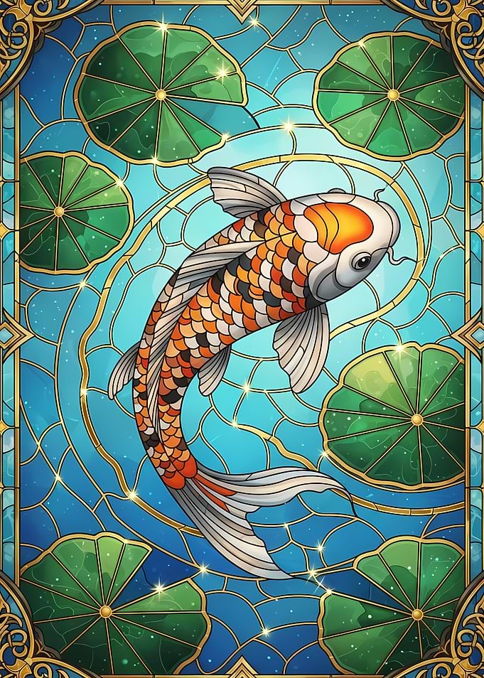 Koi Fish Stained Glass Illustration
