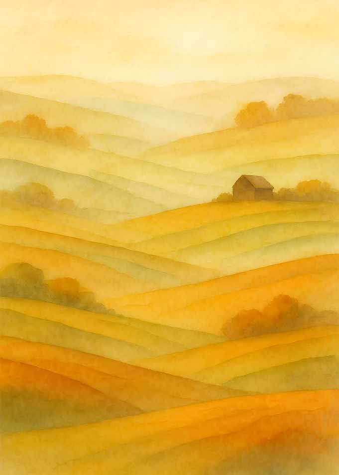 Golden Hills Landscape with Barn