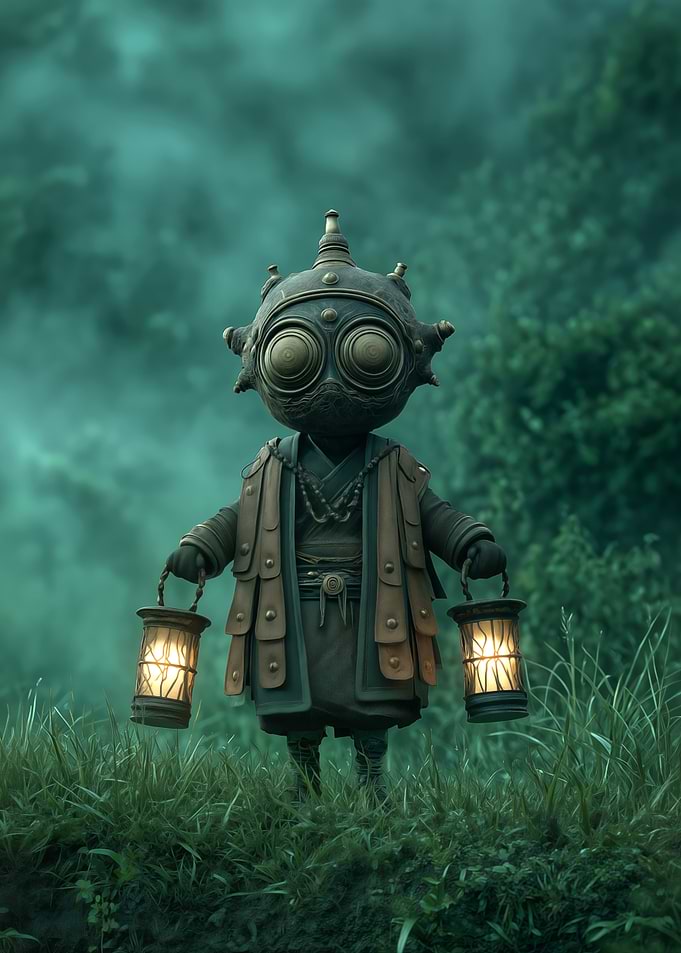 Lantern Bearer in Misty Forest