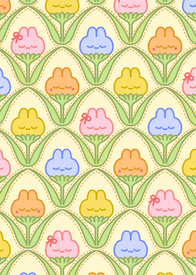Cute Bunny Tulip Flower Pattern