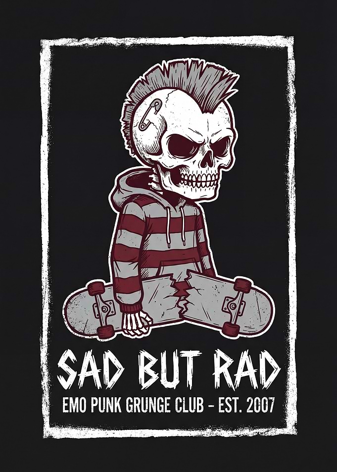 Sad But Rad Skeleton Skateboard Design