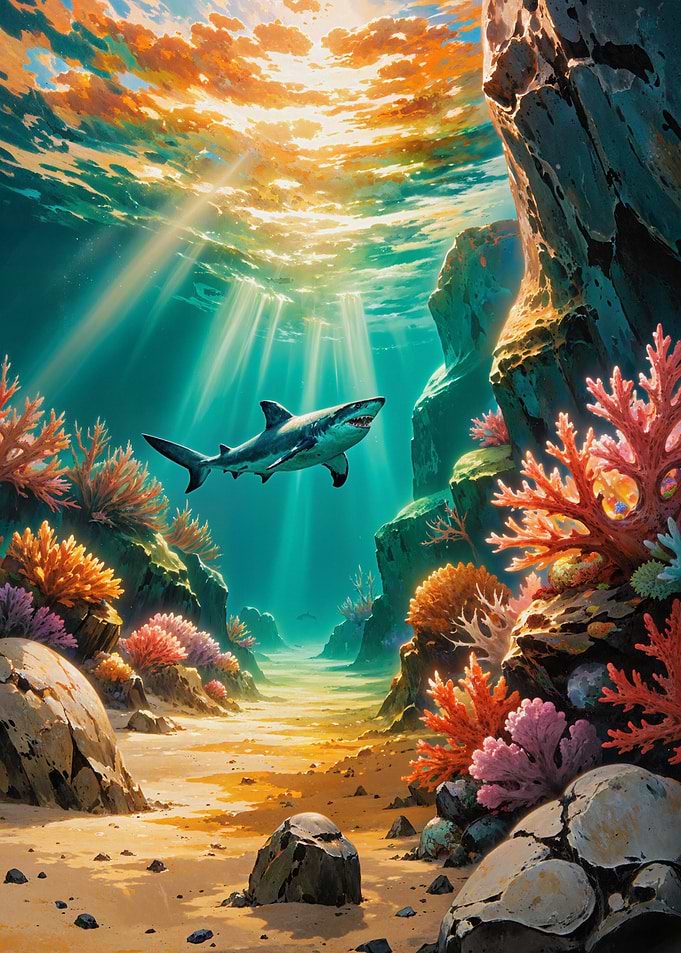 Shark in Underwater Coral Reef Scene