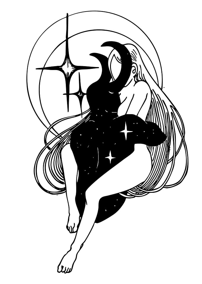 Celestial Embrace: Woman and Cosmic Figure