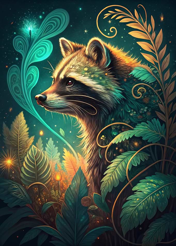Raccoon in Enchanted Forest