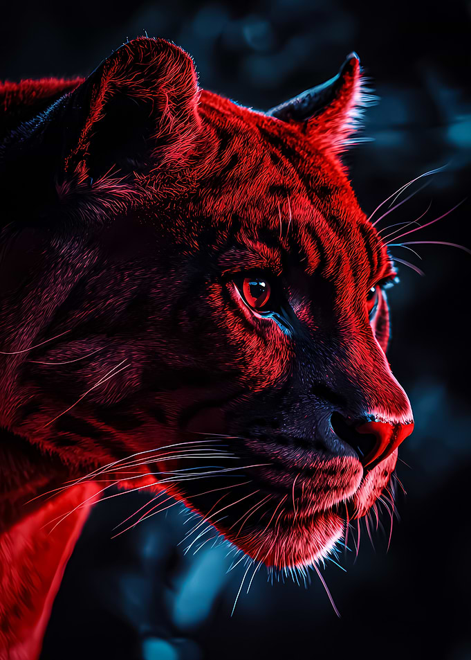 Red and Blue Panther Portrait