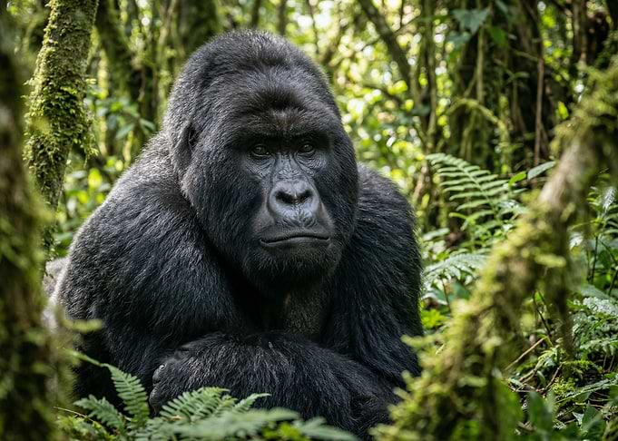 Majestic Gorilla in Lush Green Forest