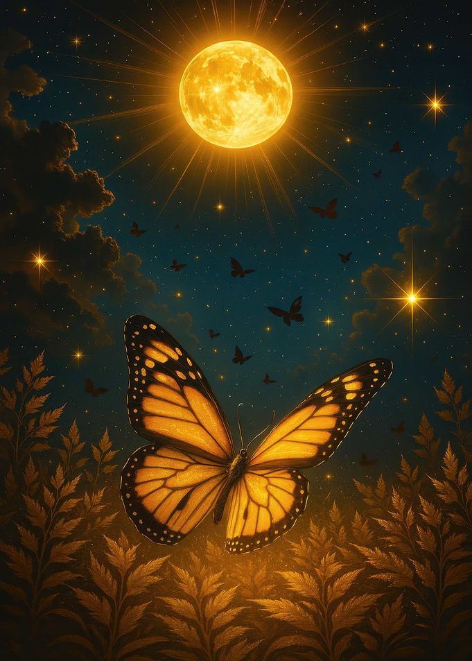 Butterfly under the moonlit sky