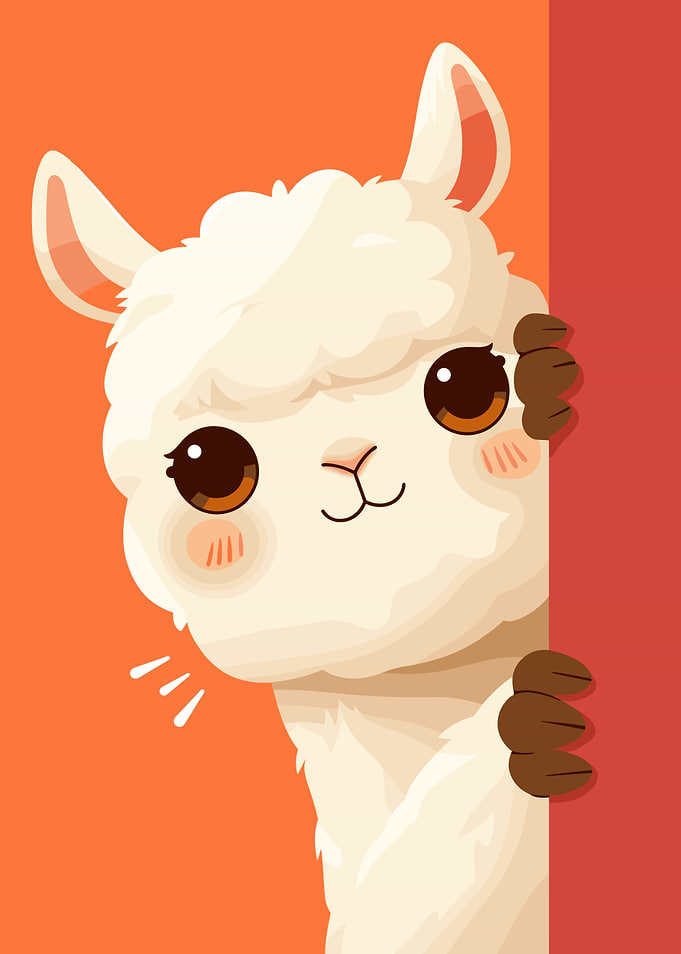 Cute Cartoon Alpaca Peeking