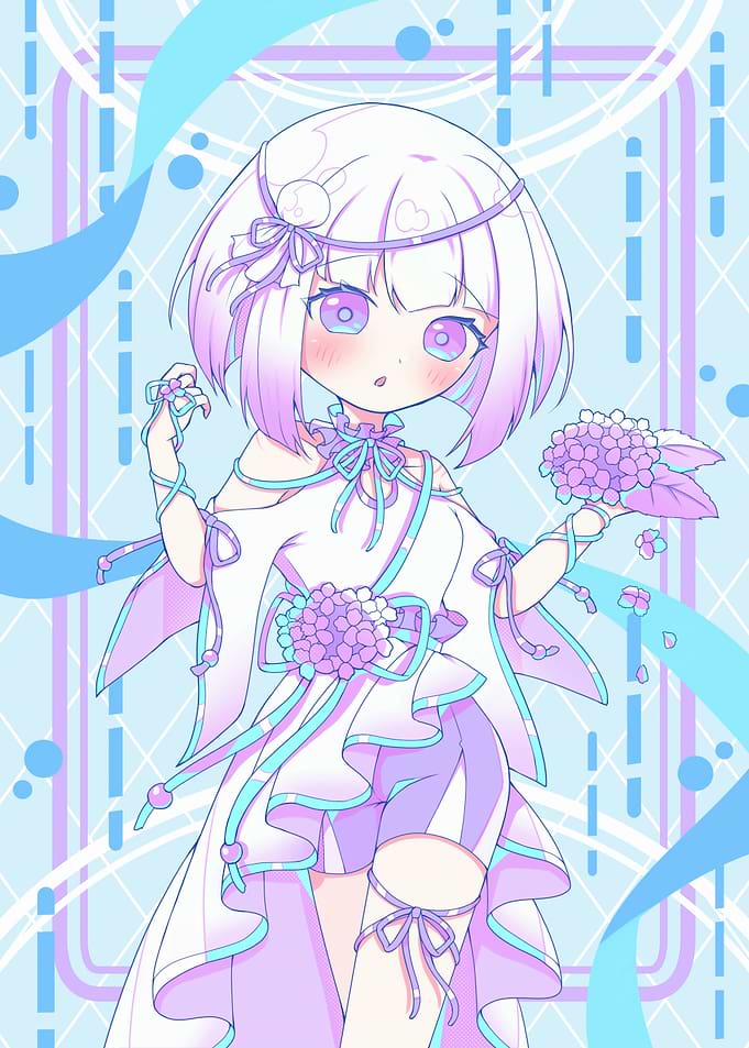 Anime Girl with Hydrangeas