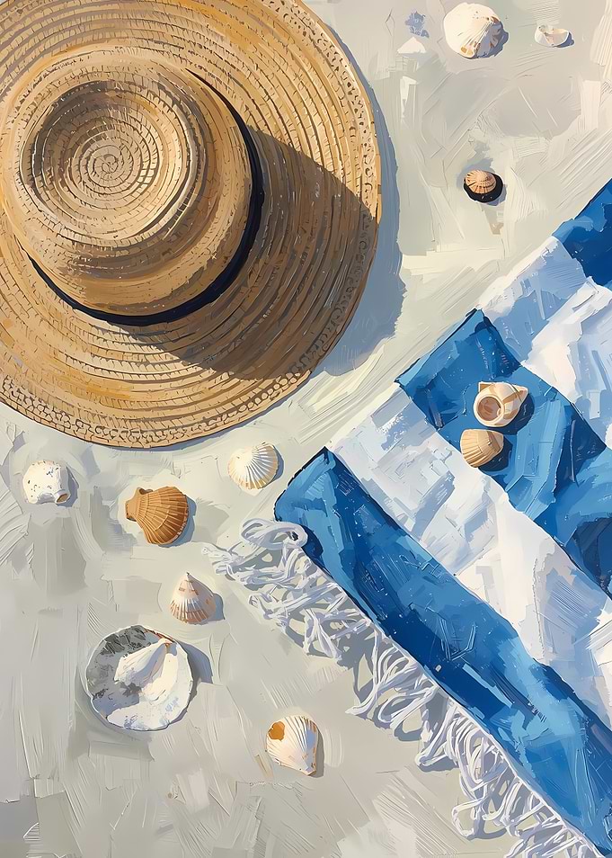 Beach Day Still Life Blue Stripe Coastal Flatlay