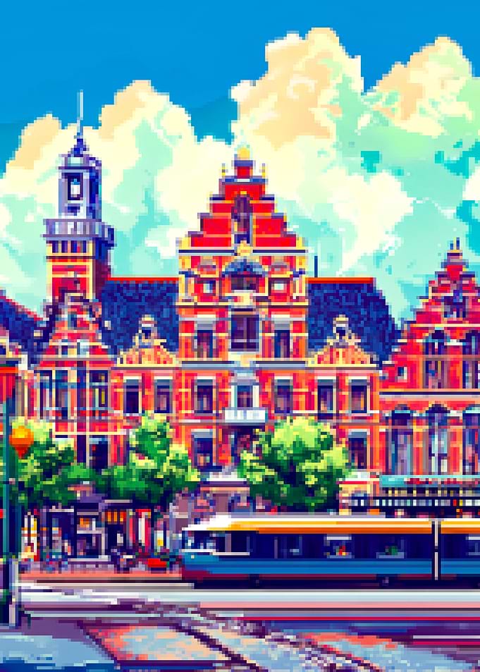 Pixel Art Cityscape with Tram