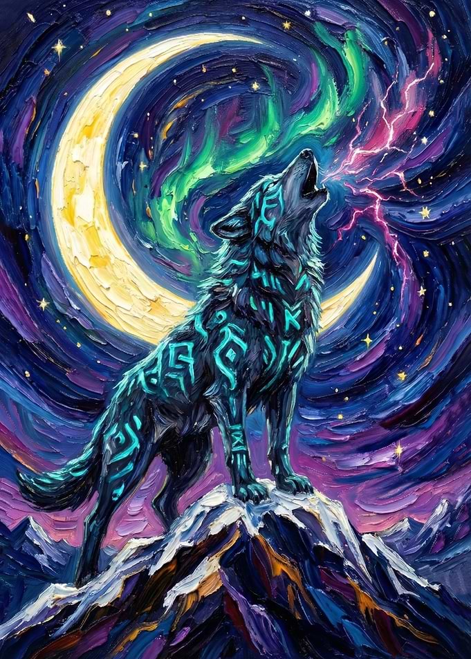 Wolf Howling at Moonlit Night
