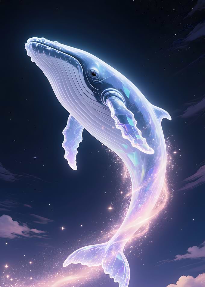 Celestial Whale in Starry Night Sky