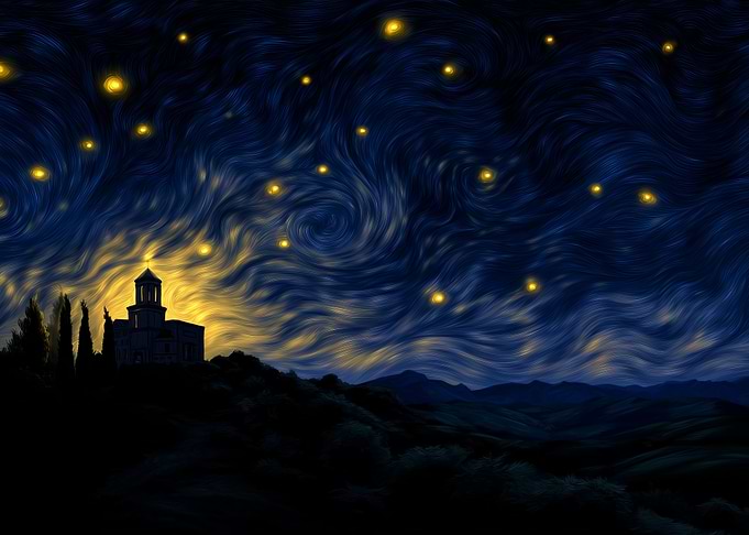 Starry Night Landscape Painting