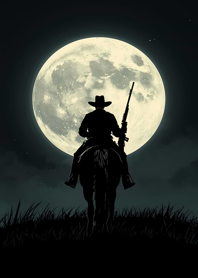 Cowboy Silhouette Under Moonlight