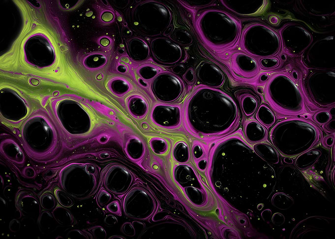 Abstract Fluid Art with Black Bubbles