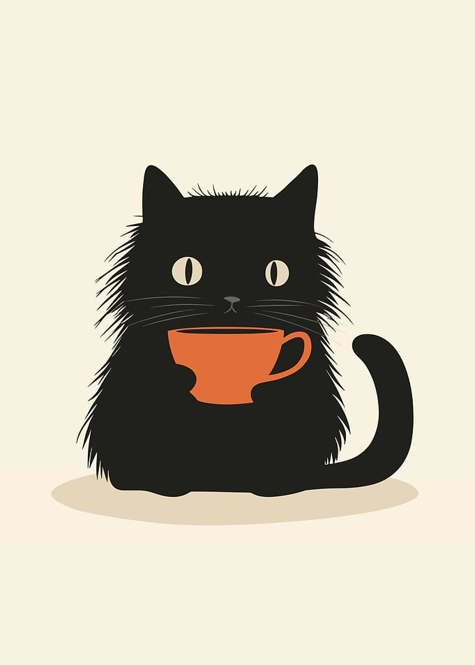 Black Cat with a Coffee