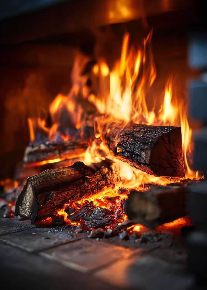 Burning Firewood in Fireplace