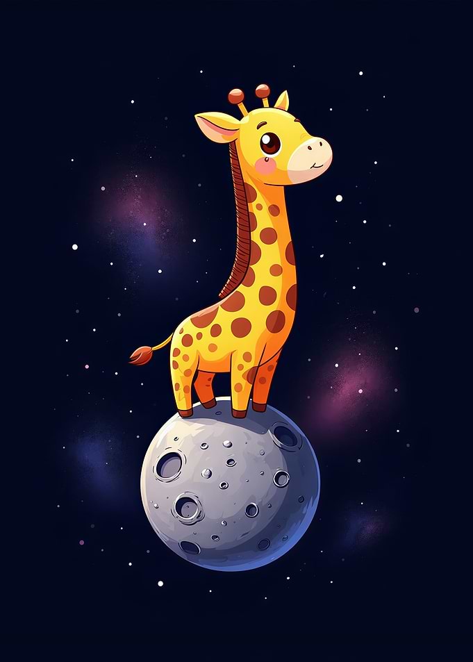 Giraffe on the Moon Cartoon