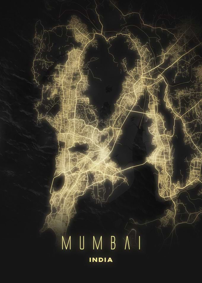Mumbai, India - Radiant Night City Map Poster, Modern Wall Art