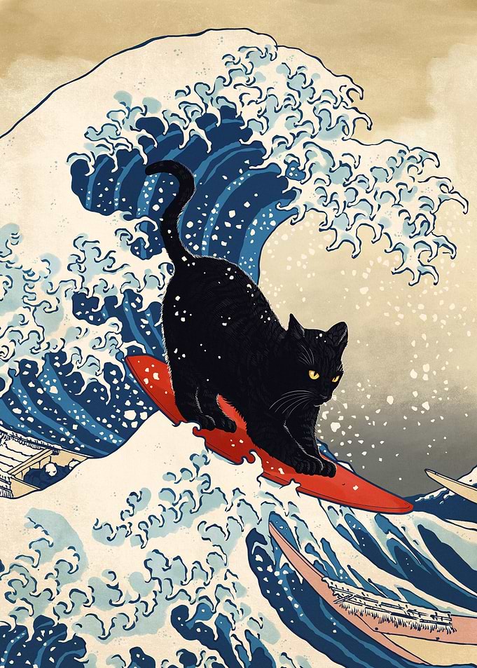 Black Cat in the Great Wave Off Kanagawa