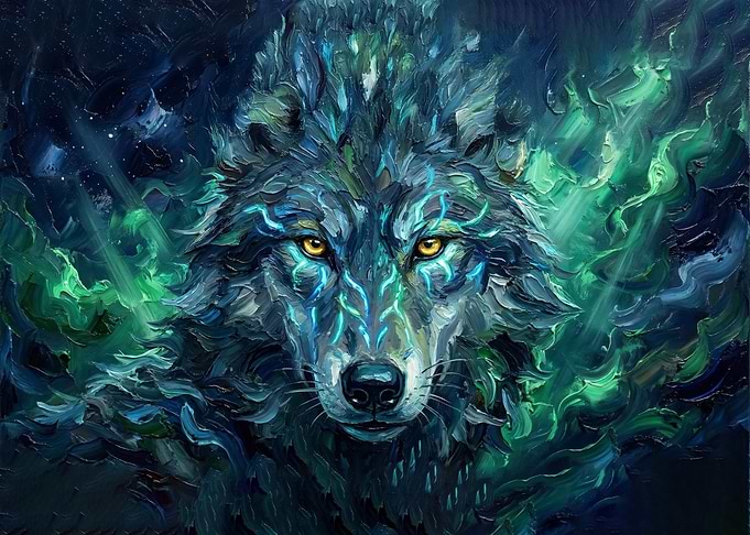 Mystical Wolf Portrait Painting