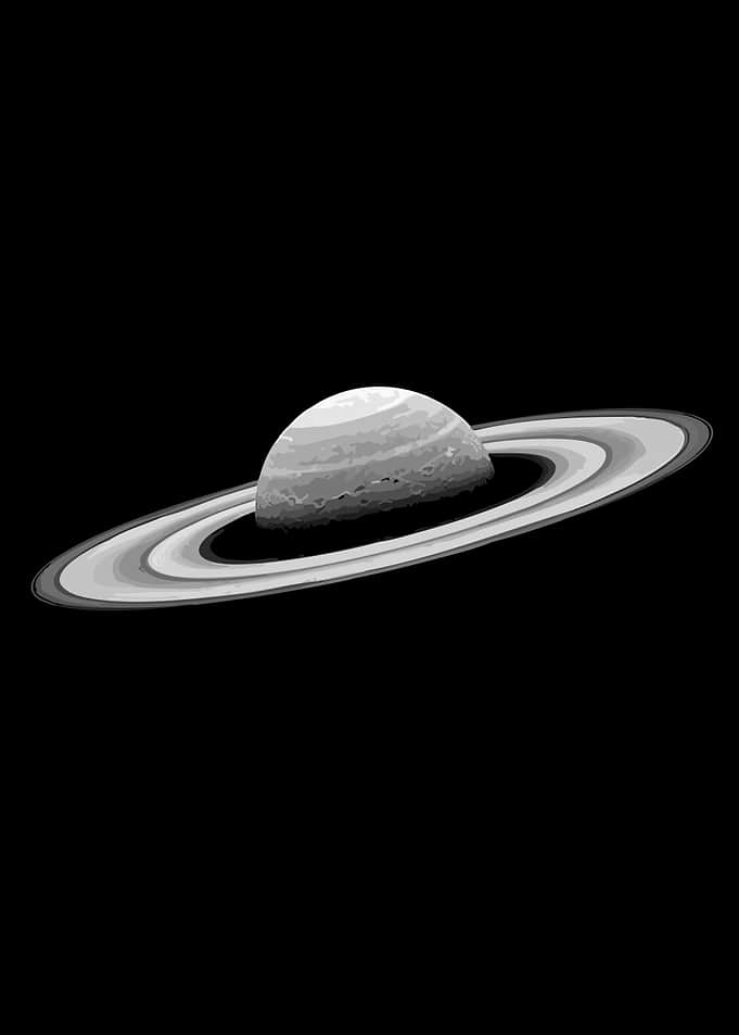 Saturn planet with rings on black
