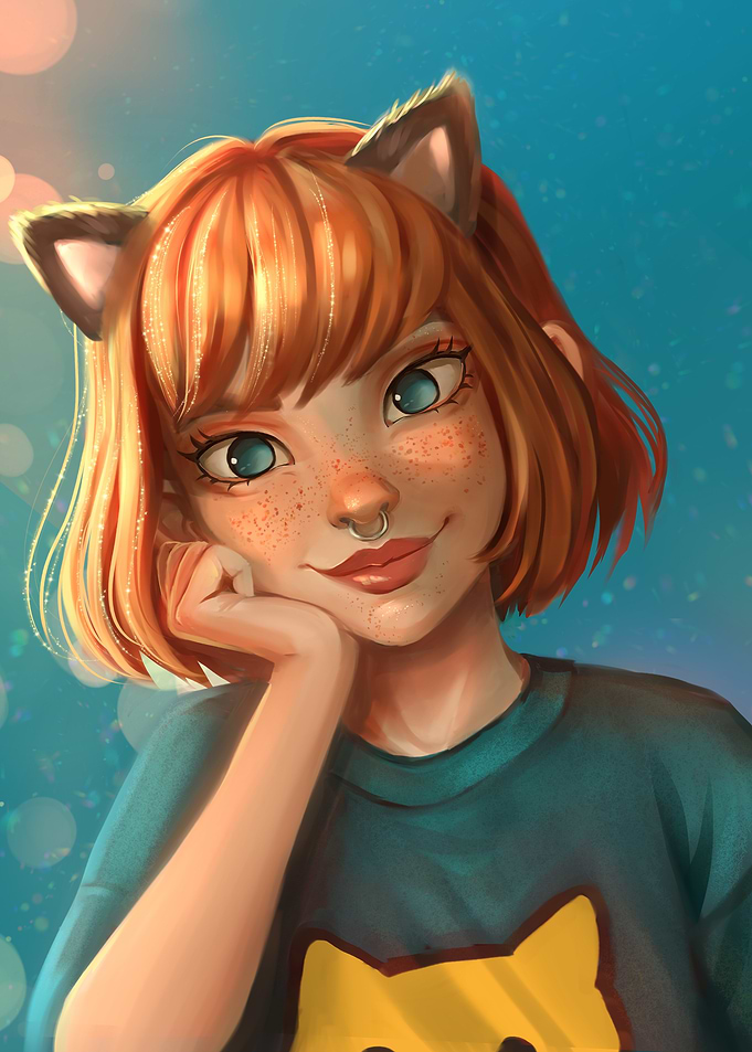 Girl with Cat Ears Digital Art