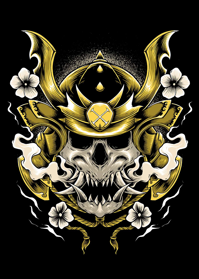 Samurai Skull with Golden Helmet