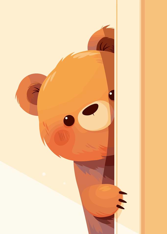 Cute Teddy Bear Peeking Illustration
