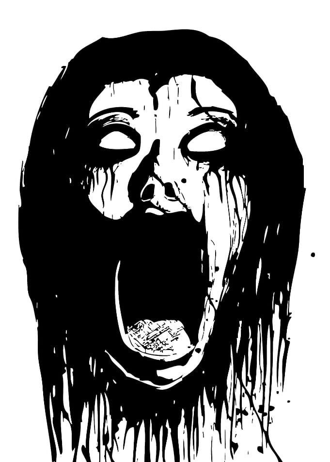 Screaming Horror Figure in Black and White
