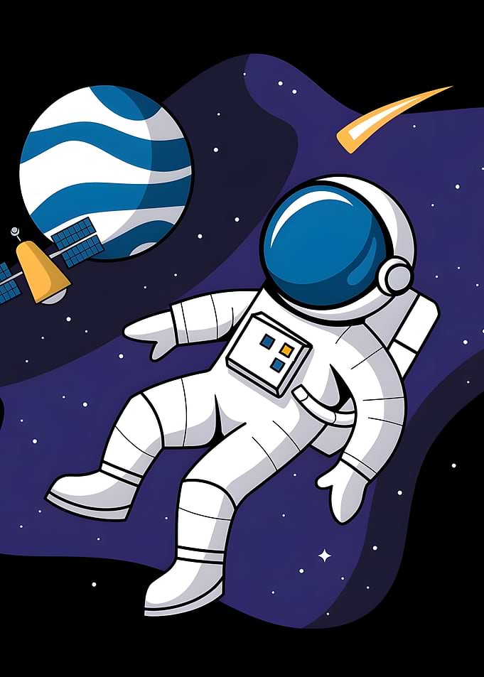 Cartoon Astronaut Floating in Space