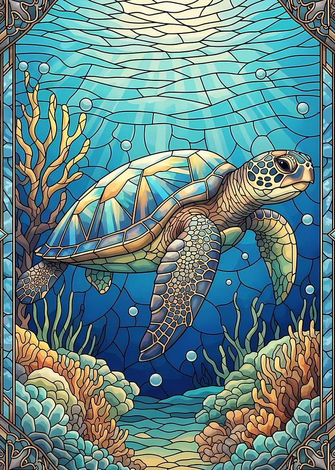 Stained Glass Sea Turtle Illustration