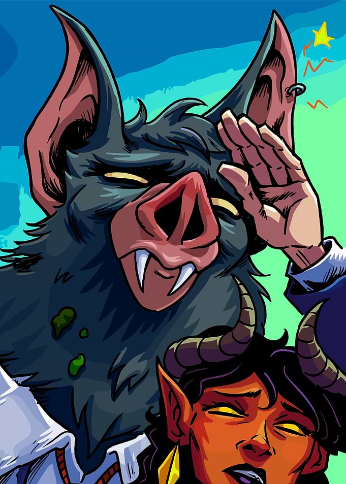 Cartoon Bat-Pig and Demon Character