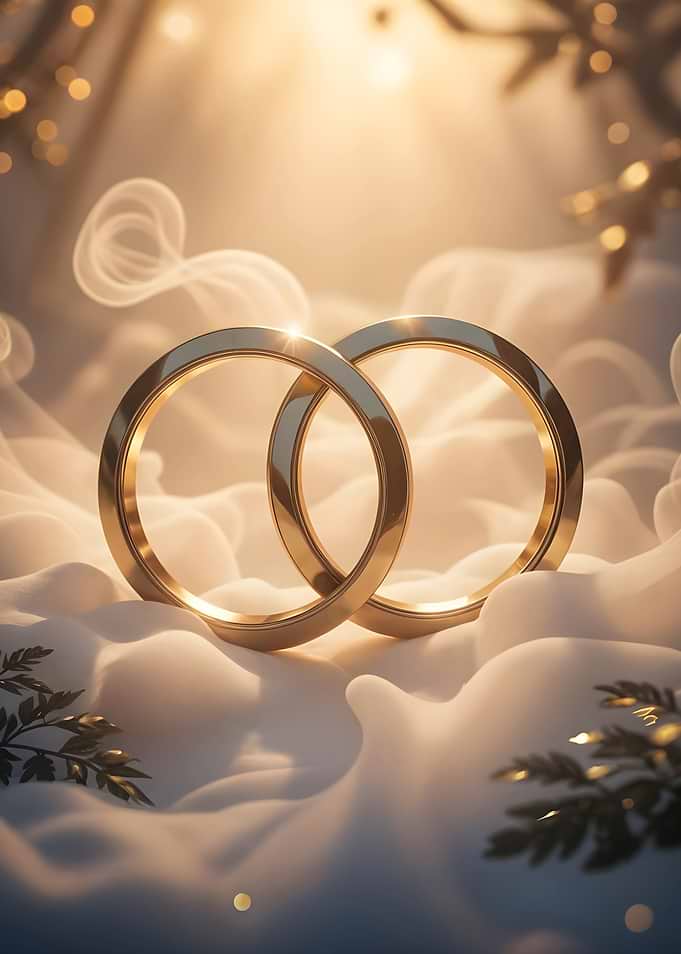 Golden Wedding Rings on White Fabric