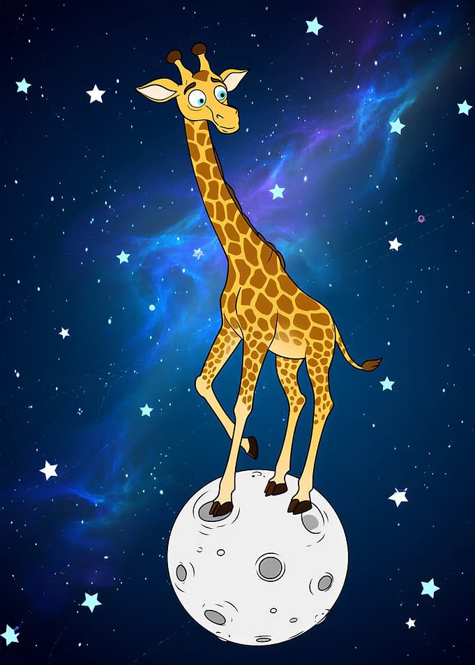 Giraffe on the Moon Cartoon