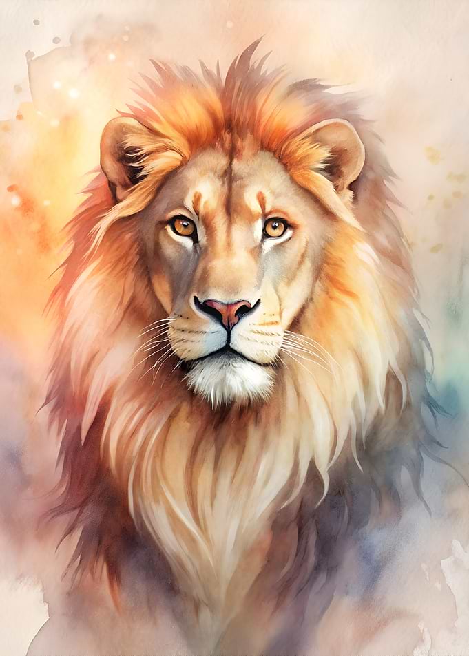 Watercolor Lion Portrait