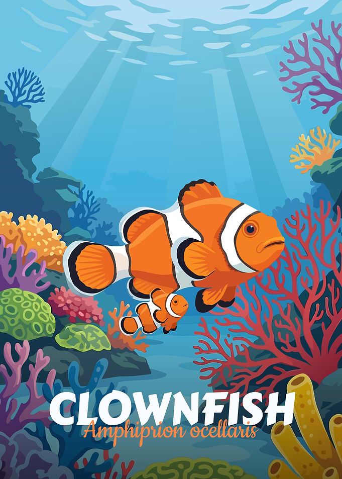 Clownfish underwater scene illustration