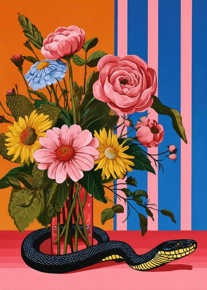 Floral Still Life with Snake