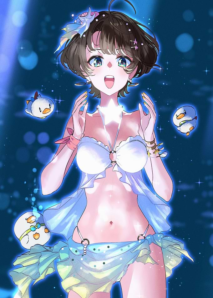 Anime Girl in Swimsuit with Ducks