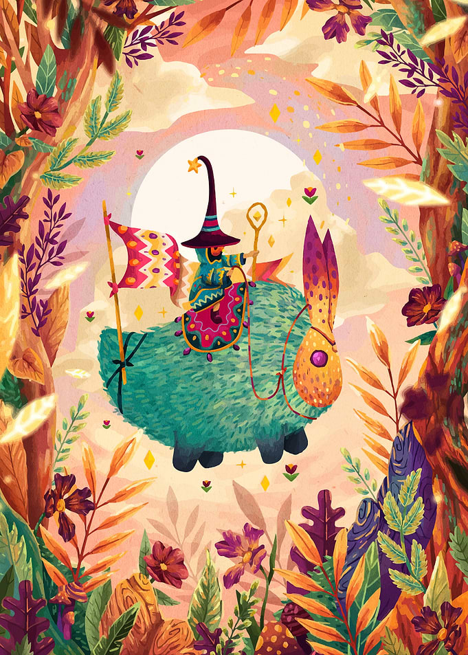 Whimsical Wizard on Fluffy Creature